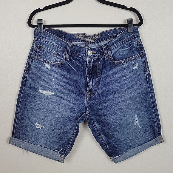AEO Destructed Roll Hem Denim Shorts, Size 33 - Picture 1 of 4